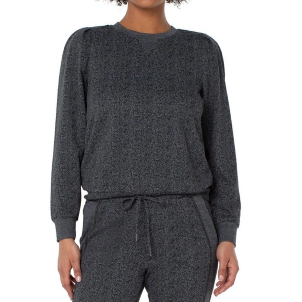 NWT Liverpool Puff Sleeve Houndstooth Print Sweatshirt Black/Grey